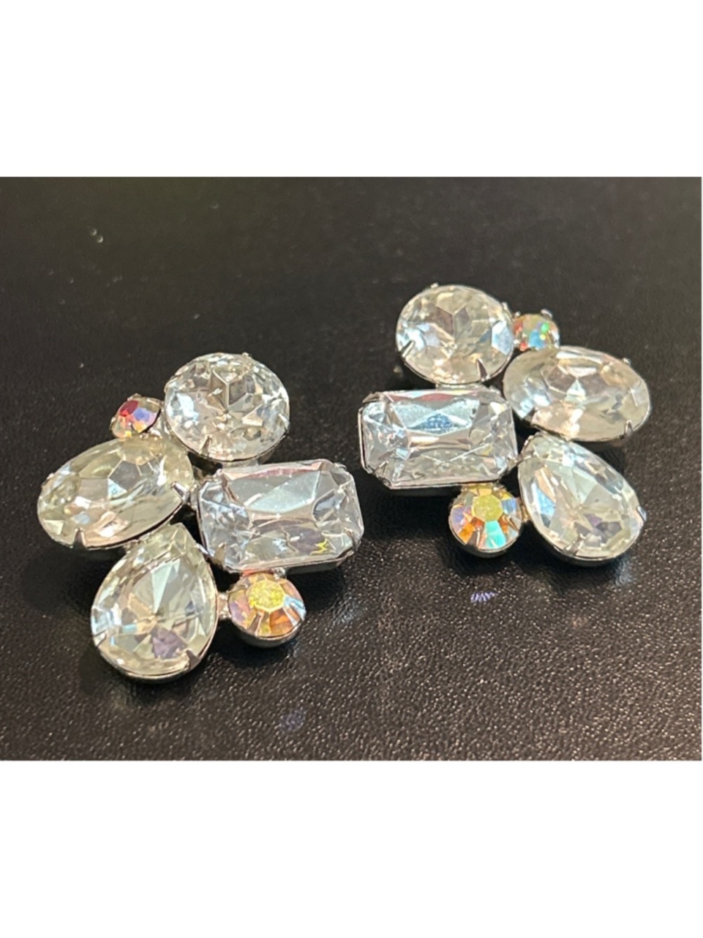 Women's vintage Clear Iridescent Crystal Cluster statement Earrings